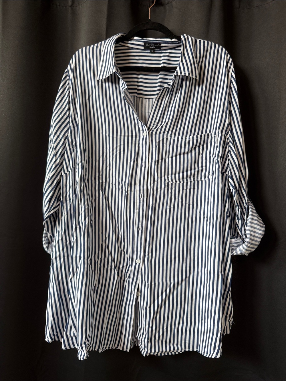 Velvet Heart Navy & White Vertical Stripe Button-Down Blouse